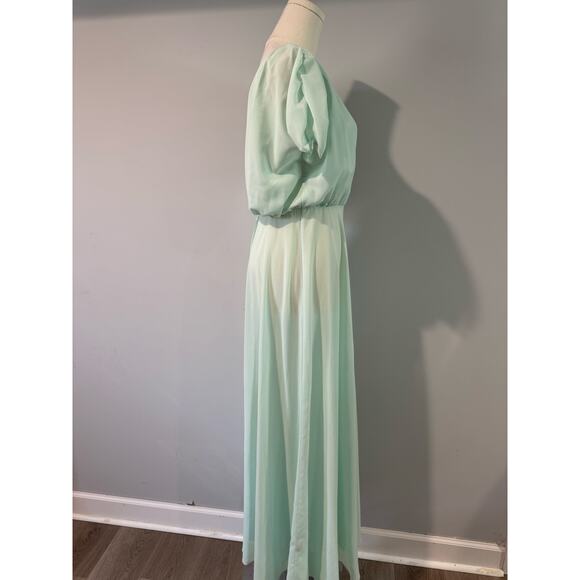 Women's Teal Gown Dress Short Sleeve Chiffon Split Open Back Size 36 - Picture 3 of 8